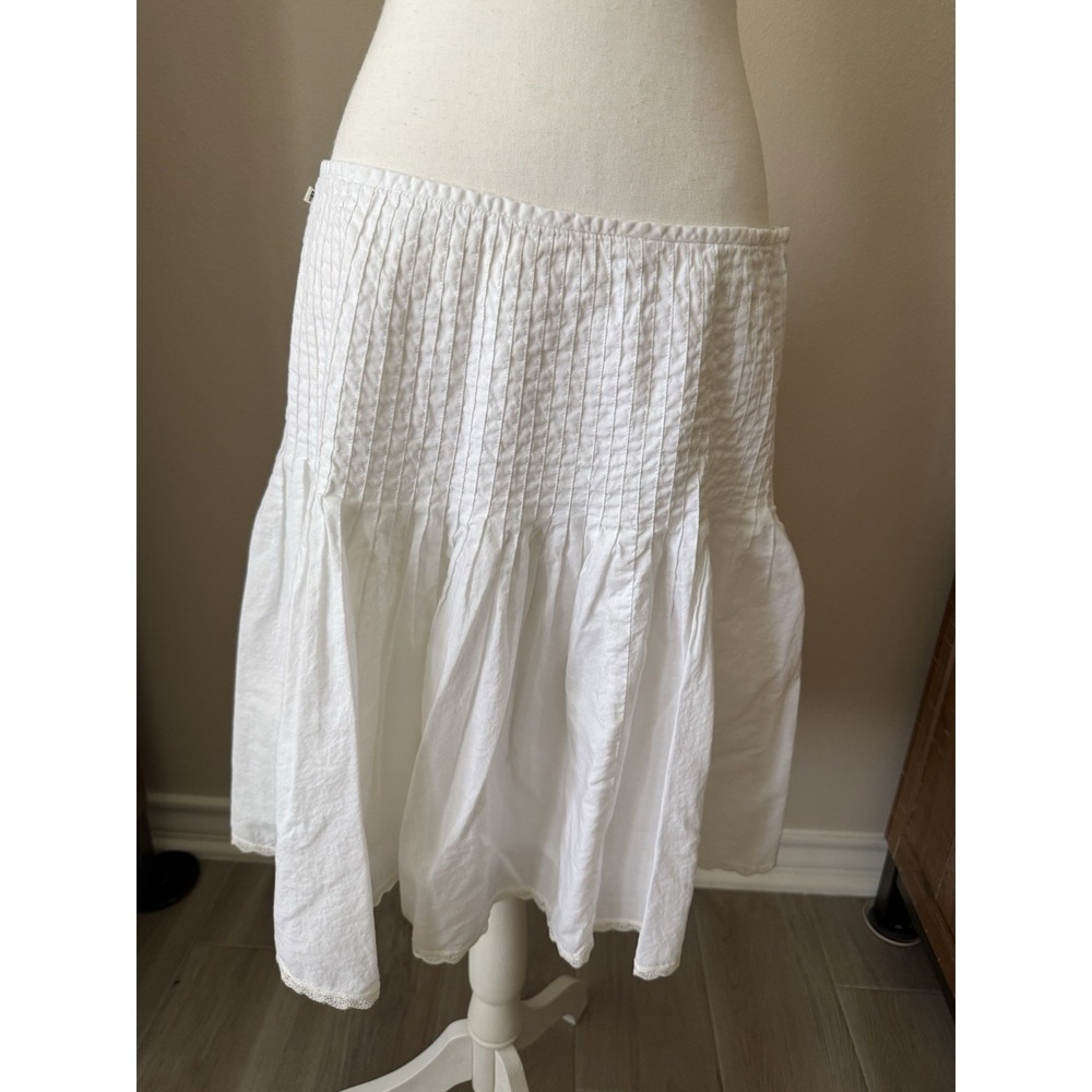 Polo Jeans Ralph Lauren White Cotton Pintuck Peasant Skirt Size 12